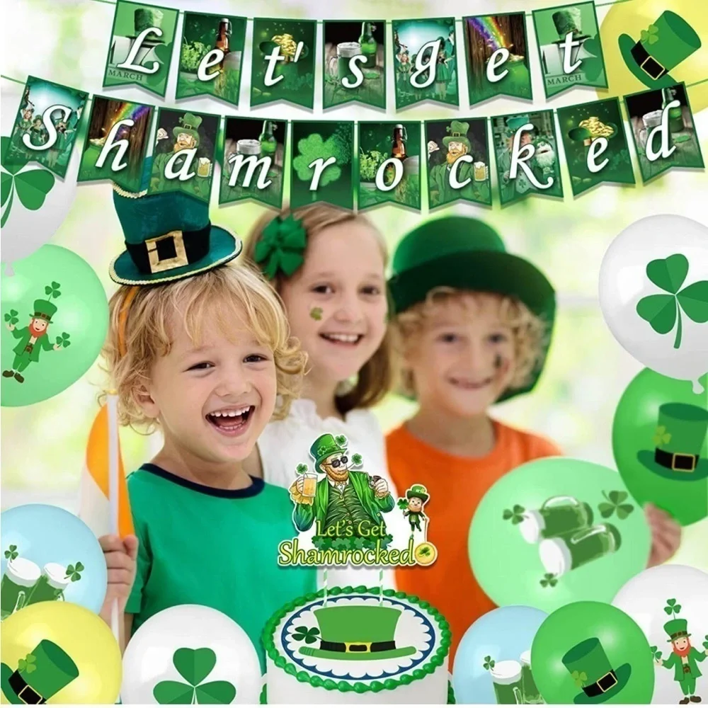 St Patricks Day Decorations Kit Includes Banner, Cake Topper and 20PCS Balloons